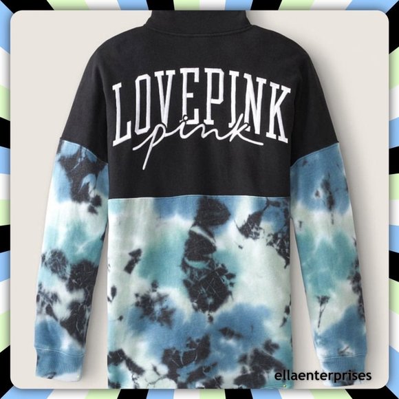 PINK Victoria's Secret Tops - VS Pink XL Black & Blue Coral Tie Dye Varsity Half Zip